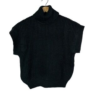 Boutique Marled Hunter Green Short Sleeve Ribbed Knit Turtleneck Sweater XS